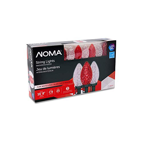 NOMA LED Christmas Lights   25 Count C9 Red and Clear Pure White Bulbs   16  8  String Light   UL Certified   Outdoor   Indoor