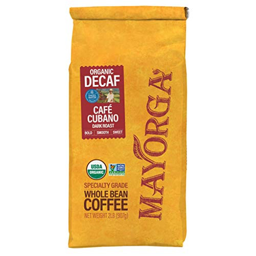 Mayorga Organics Swiss Water Decaf Café Cubano  2lb Bag  Dark Roast Whole Bean Coffee  Specialty Grade  USDA Organic  Non GMO Verified  Direct Trade  Kosher