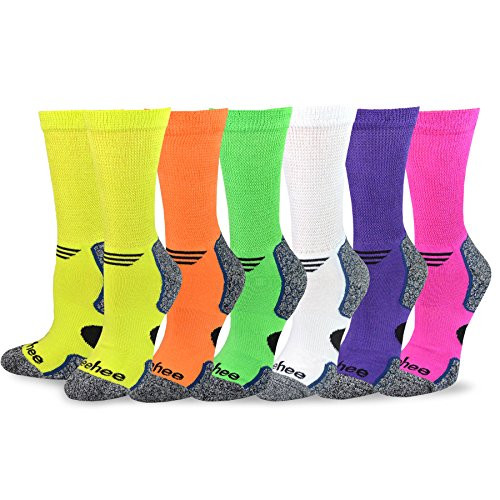 TeeHee Viscose from Bamboo Diabetic Sports Cushion Crew Socks 6 Pack  9 11  Bright