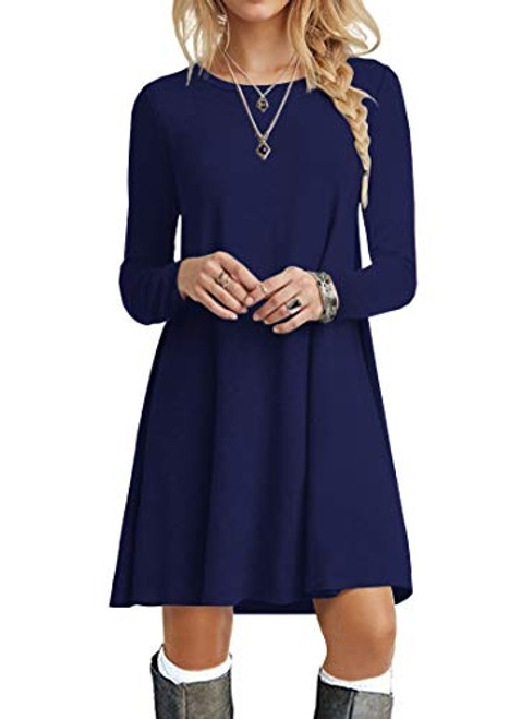 POPYOUNG Women s Long Sleeve T Shirt Dresses Casual Swing Dress L  Navy Blue POPYOUNG Women s Long Sleeve T Shirt Dresses Casual Swing Dress L  Navy Blue