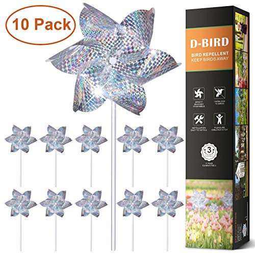 JFDWOPHT Bird Repellent  High Effective Reflection Materials to Scare Birds Away Sparkly Silver Spinners  Animal and Pests Deterrent 10 Pack  Pinwheel