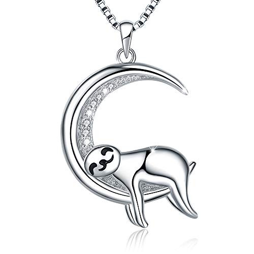 URMWMOO S925 Sterling Silver Slider Moon Sloth Necklace Cute Animal Pendant Necklaces Jewelry Gifts for Women Mother Daughter Wife Friend URMWMOO S925 Sterling Silver Slider Moon Sloth Necklace Cute Animal Pendant Necklaces Jewelry Gifts for Women Mother Daughter Wife Friend