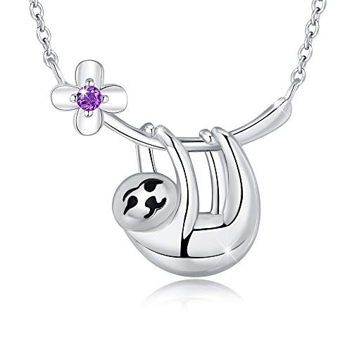 URMWMOO S925 Sterling Silver Sloth necklace Purple Birthstone Cute Animal Pendant Jewelry Gifts for Women Wife Family URMWMOO S925 Sterling Silver Sloth necklace Purple Birthstone Cute Animal Pendant Jewelry Gifts for Women Wife Family