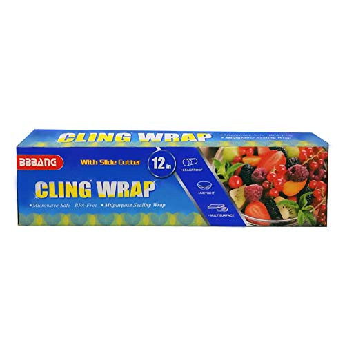 PLAPAM 12 ×820Ft Plastic Wrap 808 Sq Ft Cling Food Wrap Dispenser with Slide Cutter Press and Seal Food Grade Household BPA Free 30cm×250m