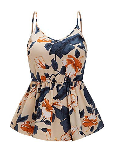 SheIn Women s Plus Size V Neck Sleeveless Camisole Floral Ruffle Cami Tank Top Multicoloured XXXX Large Plus