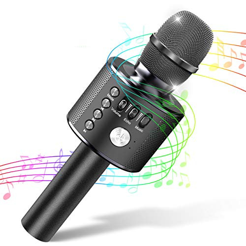 Wireless Bluetooth Karaoke Microphone  4 in 1 Portable Handheld Karaoke Machine for Kids Adults  Player Speaker Recording Microphone  Black