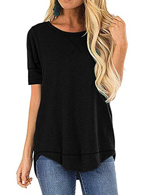 TEMOFON Women s Soft Short Sleeve Tops Crew Neck Casual Loose T Shirts Blouse Tunic Top Black L