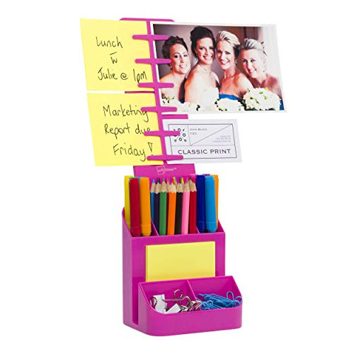 Note Tower Desktop Organizer Caddy   Displays Sticky Notes   Photos  Holds Office Supplies   Home Office Desk Pen   Pencil Holder  6 Compartments  Fast One Handed Paper Insertion   Pink