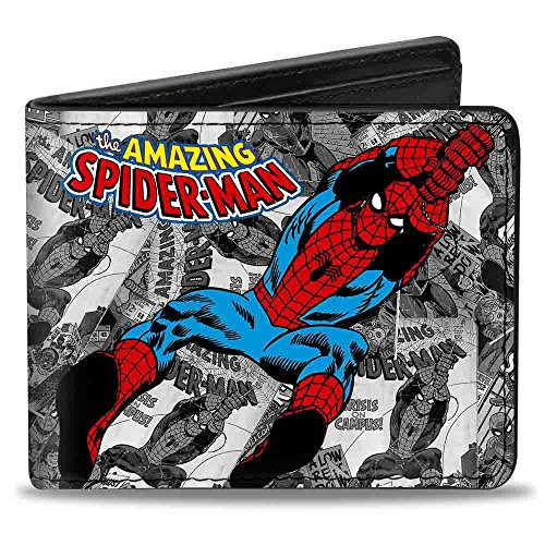 Buckle Down mens Buckle down Pu Bifold   the Amazing Spider man Stacked Comic Books Action Poses Grays Bi Fold Wallet  Multicolor  One Size US