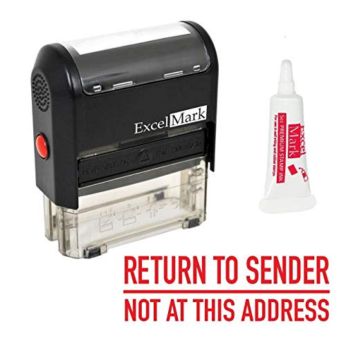 ExcelMark Return to Sender NOT at This Address Self Inking Rubber Stamp - Red Ink (A2359) - Large Size (Stamp Plus 5cc Refill Ink)