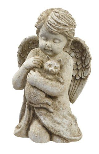 Grasslands Road Beloved Cherub Angel Holding a Cat Pet Memorial Bereavement Garden Statue Figurine