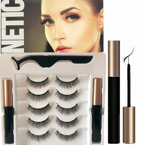 Magnetic Eyelashes with Eyeliner Kit 2 Tubes of Magnetic Eyeliner 5 Pairs Reusable Magnetic False Lashes Natural Look No Glue Needed Magnetic Eyelashes with Eyeliner Kit 2 Tubes of Magnetic Eyeliner 5 Pairs Reusable Magnetic False Lashes Natural Look No Glue Needed