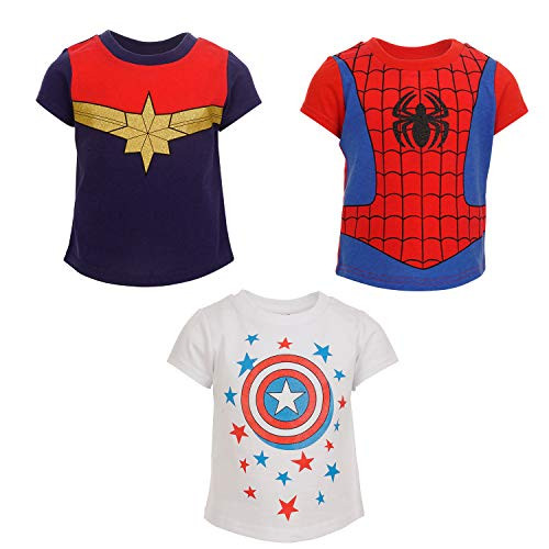 Marvel Toddler Girls 3 Pack T Shirts Captain Marvel America Spider Girl 2T