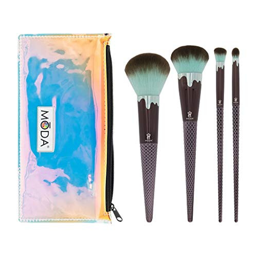 MODA Full Size Ice Cream 5pc Full Face Makeup Brush Kit with Pouch Includes  Powder  Complexion  Angle Blender  and Detail Brushes  Mint Chocolate