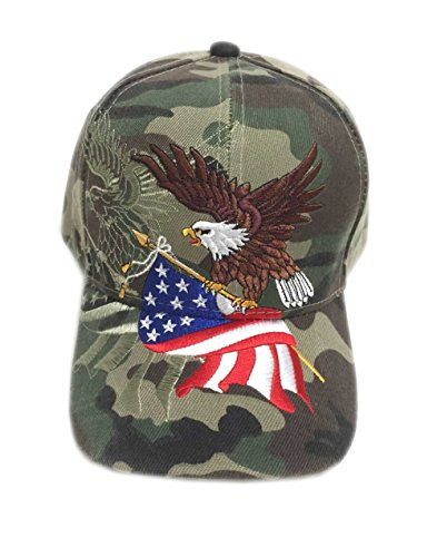 Aesthetinc Patriotic American Eagle and American Flag Baseball Cap USA 3D Embroidery  Military Camo OS
