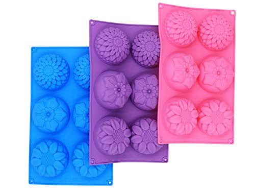 PONECA Silicone Cake Mold Soap Molds 6 Cavity Christmas Flower Shape Baking Molds 3 Packs Fondant Shape Decorating Ice Cube Trays for Homemade Cake Chocolate Cupcak Gift