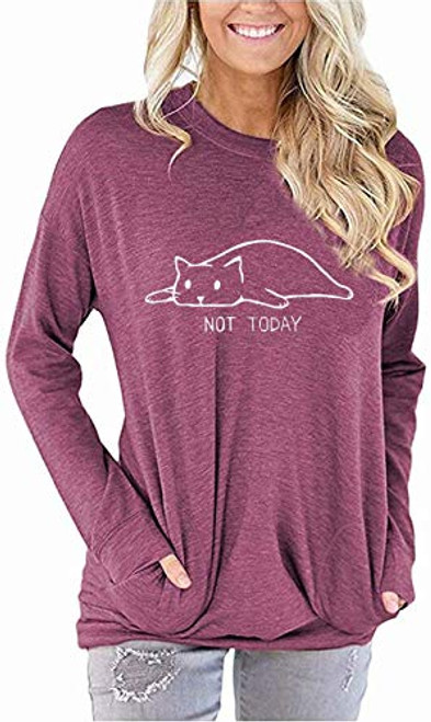 Akihoo Women Not Today Sweatshirts Crew Neck Long Sleeves Casual T Shirts Pullover Tunics Tops with Pockets L