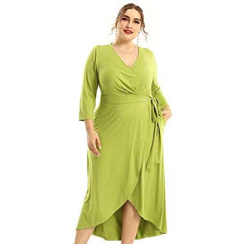 Women s Plus Size Maxi Wrap Dress Long Sleeve V Neck Belted Empire Waist Asymmetrical High Low  Dark Citron  1X Women s Plus Size Maxi Wrap Dress Long Sleeve V Neck Belted Empire Waist Asymmetrical High Low  Dark Citron  1X