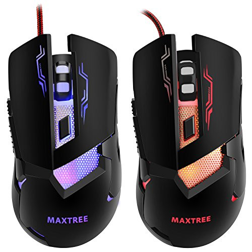 Gaming Mouse Wired USB Blue and Red Led, 2400 DPI 6 Buttons Ergonomic Optical Gaming Mice for PC Games, MAXTREE,Computer Mouse Cool for Gamer,Black
