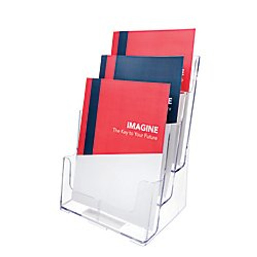 Deflecto Multi-Compartment Docuholder, Countertop or Wall Mount, 3-Tiered Literature Holder, Large Size, Clear, 9-1/2"W x 12-5/8"H x 8"D (77301)