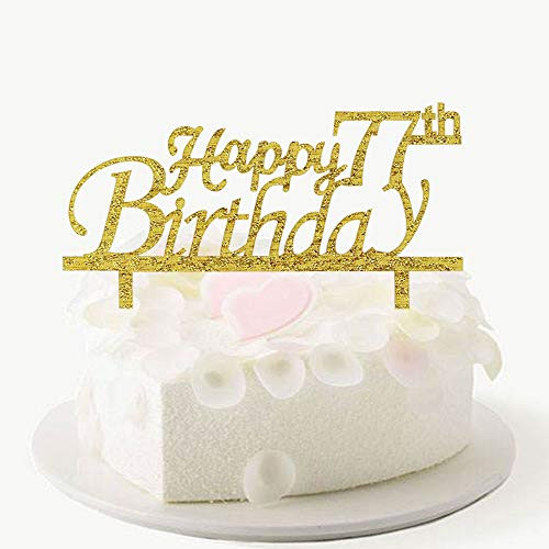 Happy 77th Birthday Cake Topper, Gold Acrylic Cake Topper, 77th Birthday Party Decorations-Gold