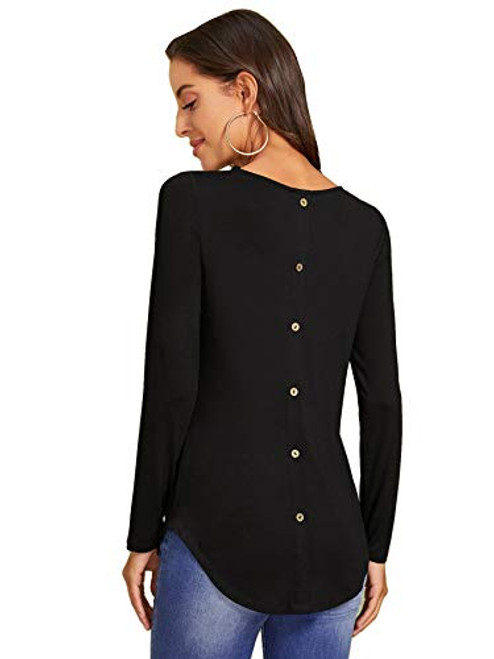 Floerns Women s Long Sleeve Button Back Casual Loose Tunic Tops Blouse Tee Shirts Black M