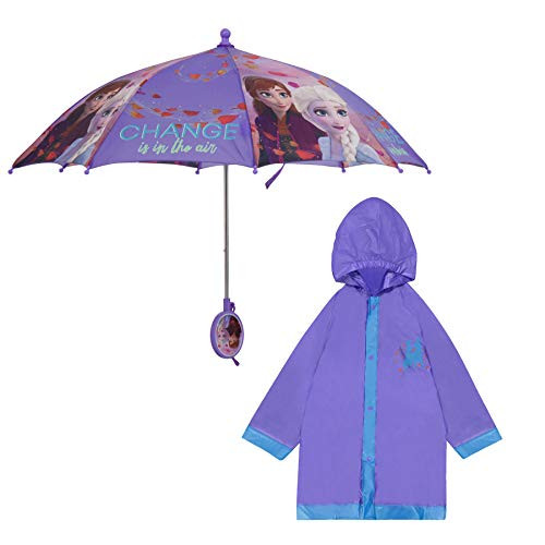 Disney girls Disney Frozen Rainwear Set  Elsa Anna Little Girl Rainwear Ages 2 7 Slicker and Umbrella  Purple  MEDIUM AGE 4 5 US
