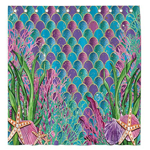 Allenjoy 72x72 Inch Under The Sea Shower Curtain for Bathroom Sets Ocean Purple Blue Home Bath Bathtub Decor Decoration Customizable Durable Waterproof Fabric Machine Washable Curtains with 12 Hooks