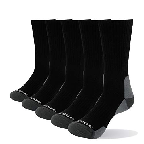 YUEDGE Men s 5 Pairs Pack Performance Moisture Wicking Athletic Hiking Workout Training Cotton Cushion Crew Socks Black for Men Size 9 12