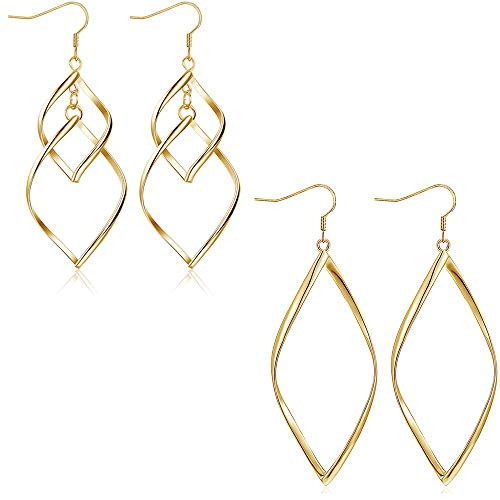 Milacolato 2Pairs 925 Sterling Silver Classic Twist Wave Earring Elegant Linear Hoop Earring Drop Dangle Earrings Set for Women
