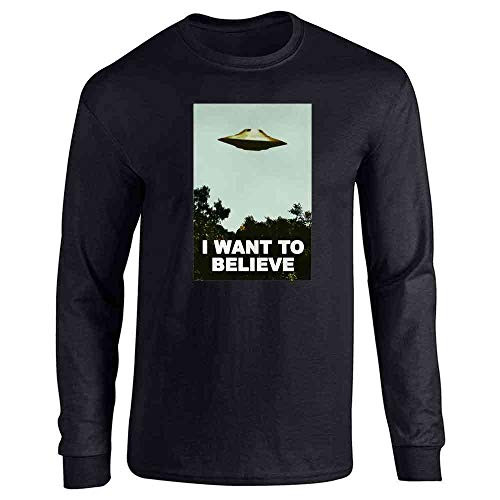 I Want to Believe UFO Aliens TV Retro 90s Black L Full Long Sleeve Tee T Shirt