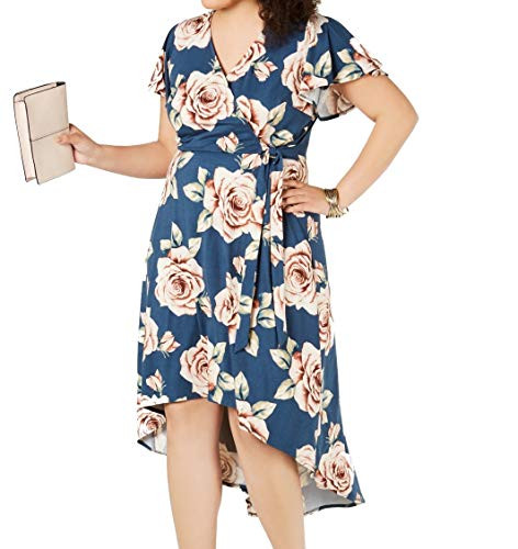 BCX Womens Plus Floral Hi Low Wrap Dress Navy 3X