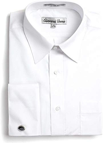 Gentlemens Collection Men s French Cuff Solid Dress Shirt  Cufflink Included   White  15 Neck 32 33  Sleeve