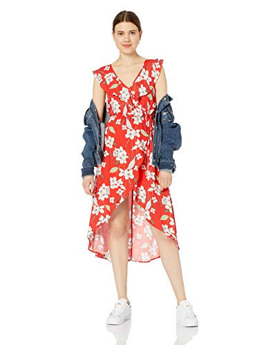 Jack by BB Dakota Junior s gild The Lily Printed Rayon Crepe wrap Maxi Dress  Poppy red  Medium