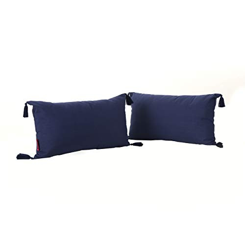 Christopher Knight Home Nolan Fabric Tassel Rectangular Throw Pillows  2 Pcs Set  Dark Blue