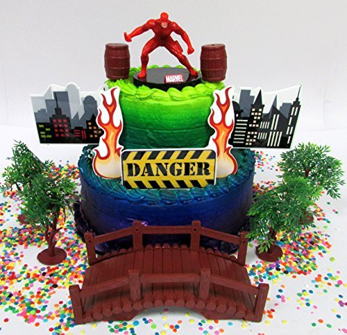 Marvel Comic Super Hero DAREDEVIL Birthday Party Cake Topper Set Featuring Daredevil Figure and Decorative Themed Accessories Marvel Comic Super Hero DAREDEVIL Birthday Party Cake Topper Set Featuring Daredevil Figure and Decorative Themed Accessories