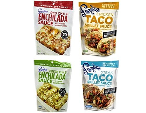 Frontera Gourmet Mexican Simmer Sauce 4 Flavor Variety Bundle  1 Each  Red Chile Enchilada  Chicken Chile Taco  Green Chile Enchilada  and Steak Chipotle Garlic Taco  8 Ounces