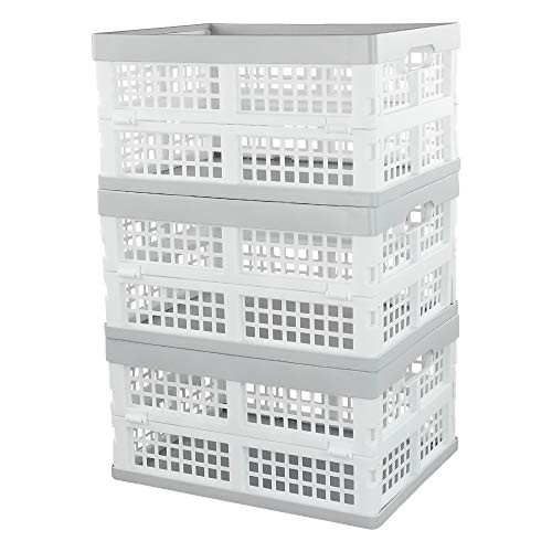 Vababa 3 Pack Plastic Collapsible Folding Storage Basket Container  15 L