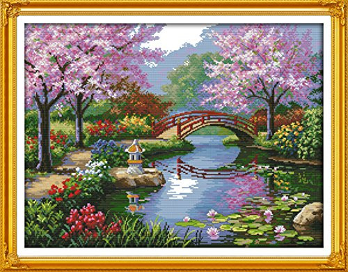 eGoodn Stamped Cross Stitch Kits With Printed Pattern - The Beautiful Scenery Of Park, 27.6" x 21.7" 11CT Aida Fabric For Embroidery Art Cross-Stitching Lovers