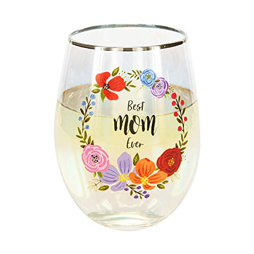 Pavilion Gift Company Best Mom Ever Ever 18 Oz Stemless Floral Wine Glass  18 oz  Multicolor