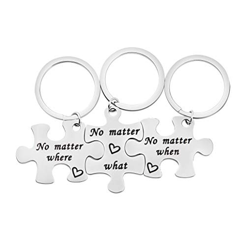 bobauna No Matter Where What When Puzzle Keychain Set of 2 3 Long Distance Gift for BFF Couple Sister  no Matter Where What When
