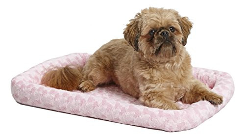 24L Inch Pink Dog Bed or Cat Bed w Comfortable Bolster   Ideal for Small Dog Breeds   Fits a 24 Inch Dog Crate   Easy Maintenance Machine Wash   Dry   1 Year Warranty