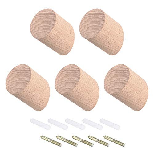 uxcell Natural Wooden Coat Hooks Wall Mounted   Vintage Single Organizer Hangers  Handmade Craft Hat Rack Beech Wood  pack of 5