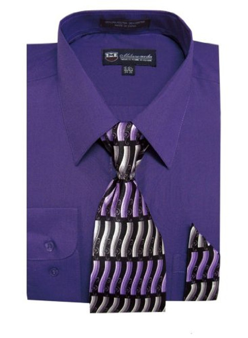 Milano Moda Men s Long Sleeve Dress Shirt with Matching Tie and Handkie SG21A Purple 16 16 1 2 34 35