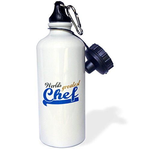 3dRose  Worlds Greatest Chef Best cook for foodies amateur cooking fans or professional kitchen workers  Sports Water Bottle  21 oz  White