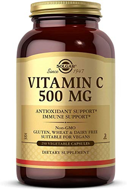 Solgar  Vitamin C 500 mg  250 Vegetable Capsules  Supports Cardiovascular Health