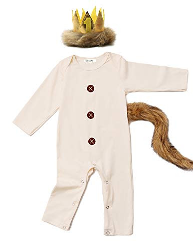Shalofer Newborn Baby Boy Girls Halloween Costume Romper Lion Costume Outfits with Tail and Crown  Beige 0 3 Months