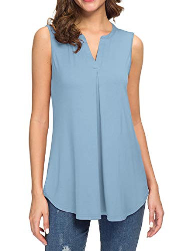 Neineiwu Women s Summer Loose Blouse Sleeveless V Neck T Shirts Casual Tops  Light Blue S