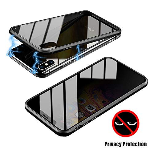 Anti Peeping Magnetic Case for iPhone Xs Max Case Magnet Adsorption Double Sided Privacy Screen Protector Glass Metal Bumper Flip Anti Spy Case  Black  iPhone Xs Max