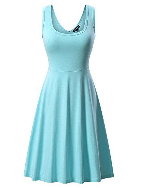 FENSACE Womens Sleeveless Scoop Neck Summer Beach Midi A Line Tank Dress  Blue 1  Medium